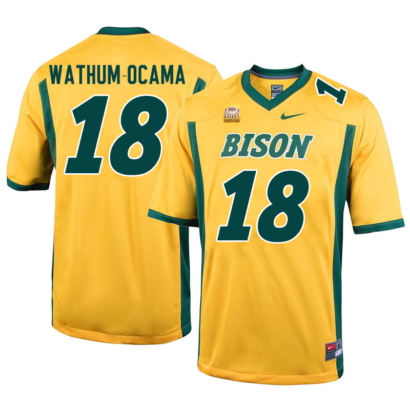 Men #18 Jenaro Wathum-Ocama North Dakota State Bison College Football Jerseys Sale-Yellow - Click Image to Close
